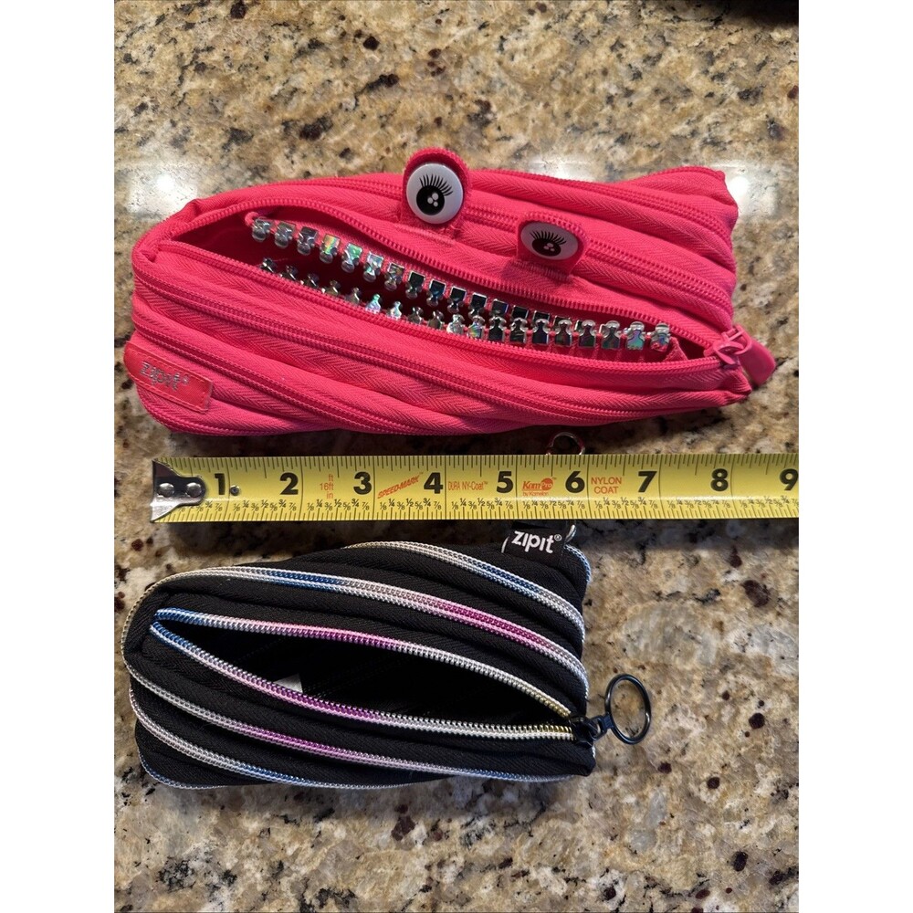 Zipit‎ Pencil Pouch Lot 2 Monster Pink Googly Eyes Black Rainbow Zipper - Picture 5 of 6